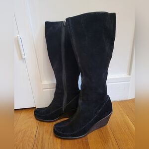 Aerosoles Boots Black Leather Wedges 8M